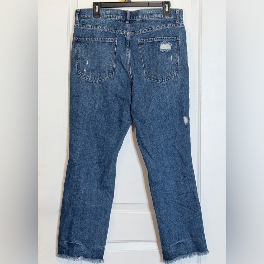 Express Distressed  Raw Hem sz12 straight ankle High Rise Blue Jeans - Picture 7 of 11